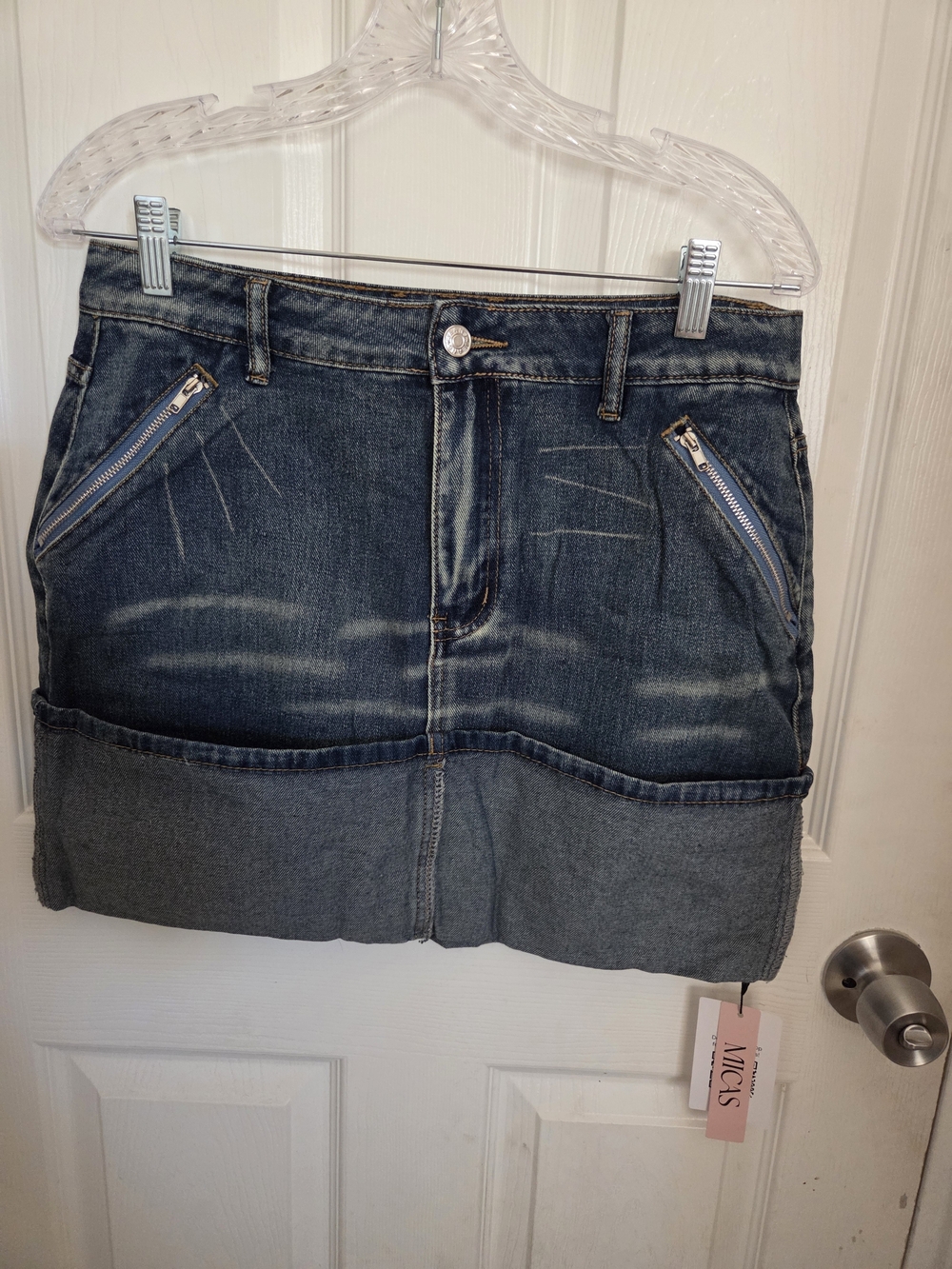 Micas Denim Mini Skirt with Zipper Pockets - Blue
